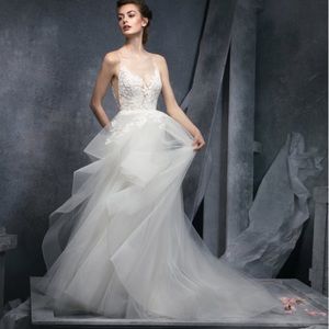 BLUSH HAYLEY PAIGE CLOVER LACE & TULLE GOWN SZ 12